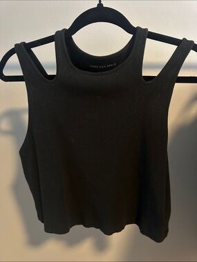 American Eagle Outfitters Black Ribbed Double-Strap Tank